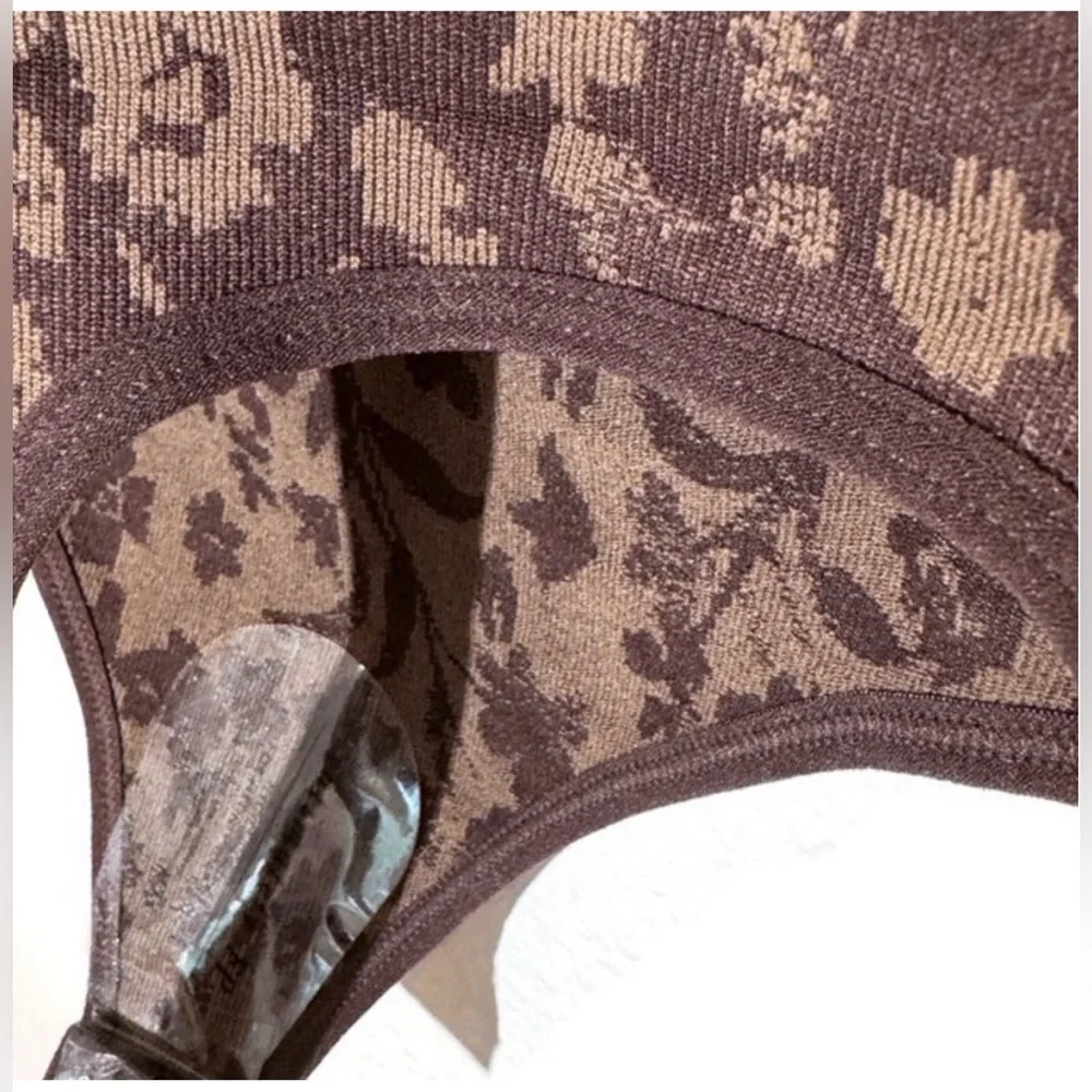 NWT Free People’s Printed Clean Lines Chocolate Combo Bodysuit XS/S